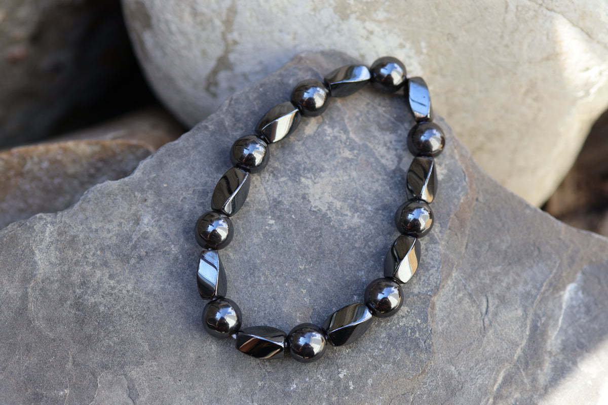 Patterned Hematite Bead Bracelet
